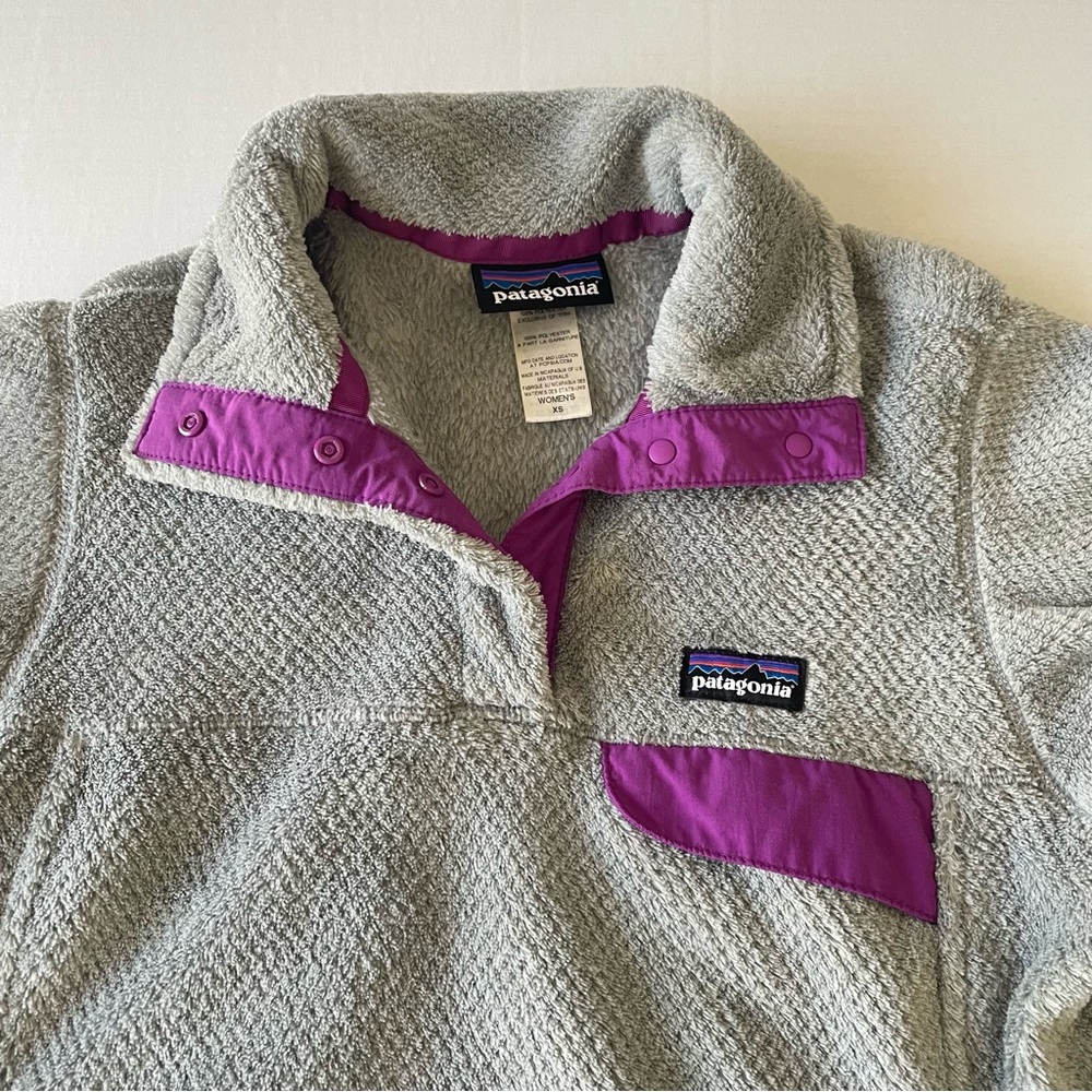 Patagonia Gray Fleece Pullover with Purple Accents - Picture 2 of 8